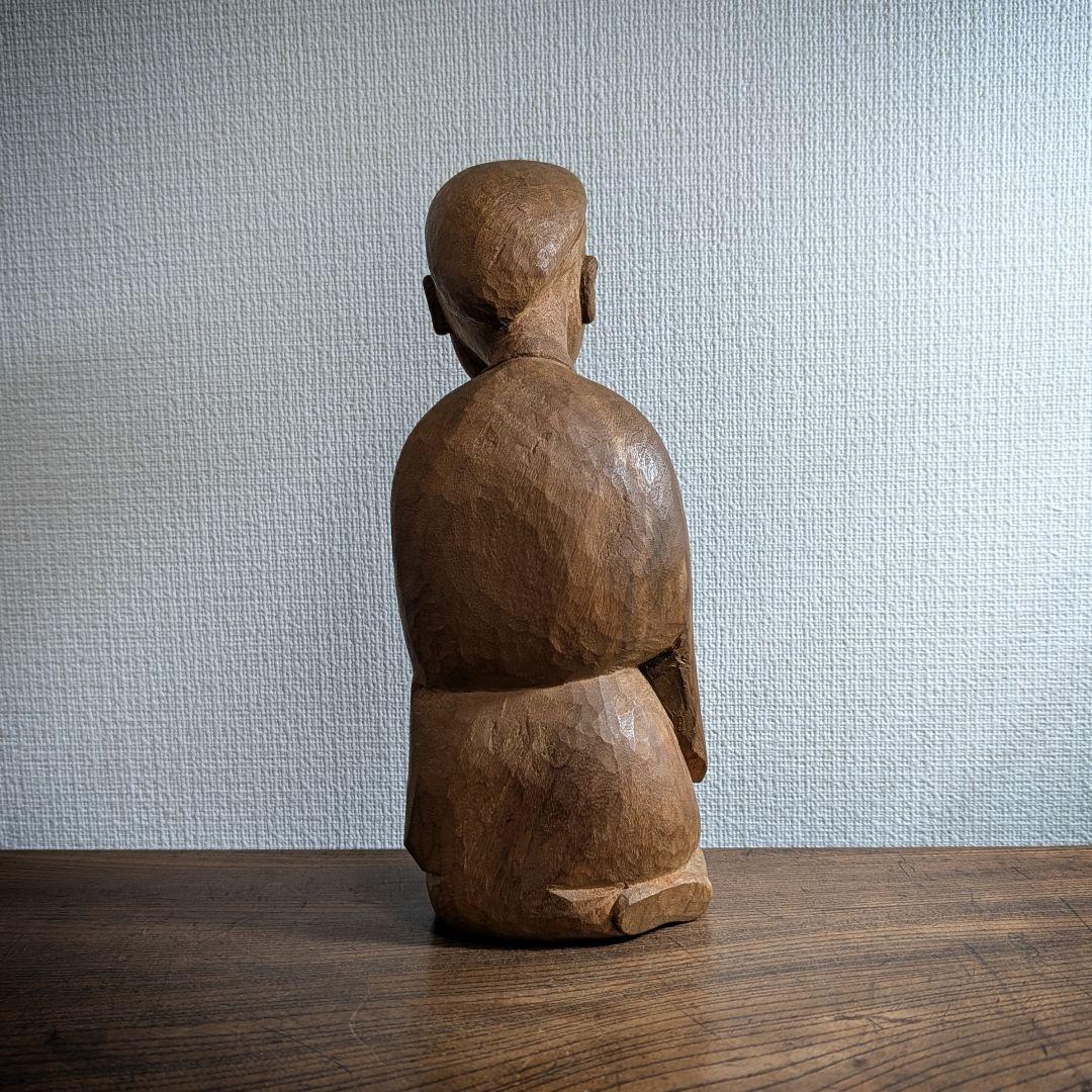 千利休 木彫 像 高さ24.5cm 茶道具 オブジェ 手彫り 木像 置物