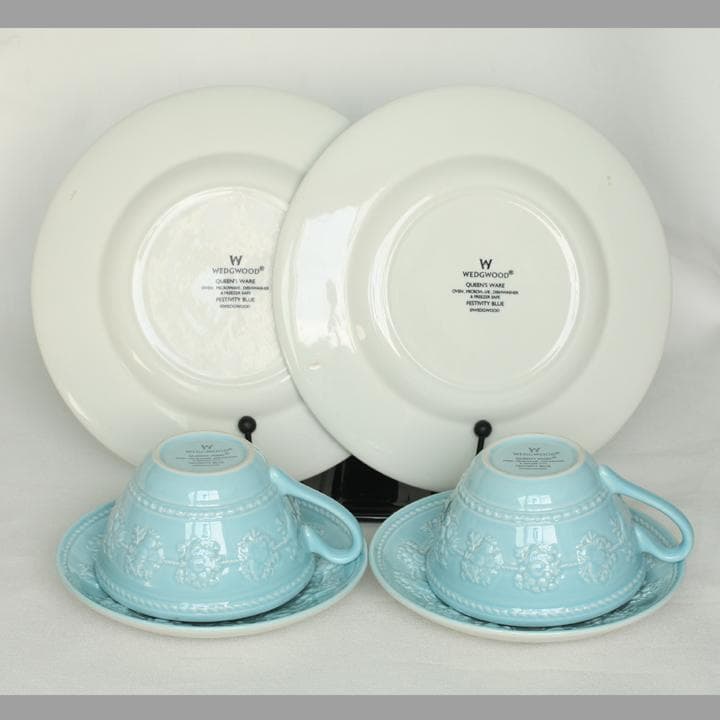  ウェッジウッド 青 クィーンズウェア トリオ 2客 ペア