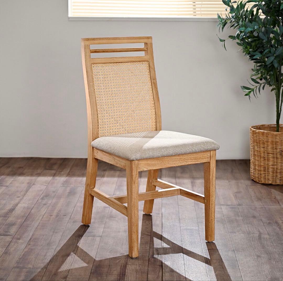 【未使用】ラタンチェア◆2脚なら5千円引◆チーク無垢材 検品済・完成品 (A)