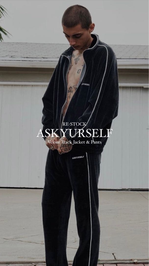 ASKYURSELF ベルベット トラックパンツ ブラック