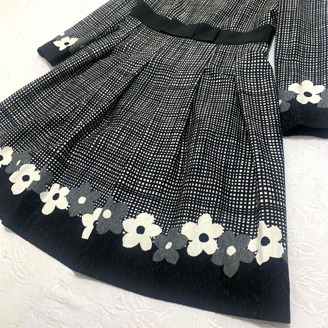 M'S GRACY ワンピース 40 花柄 ブラックフラワーモチーフ タック入り