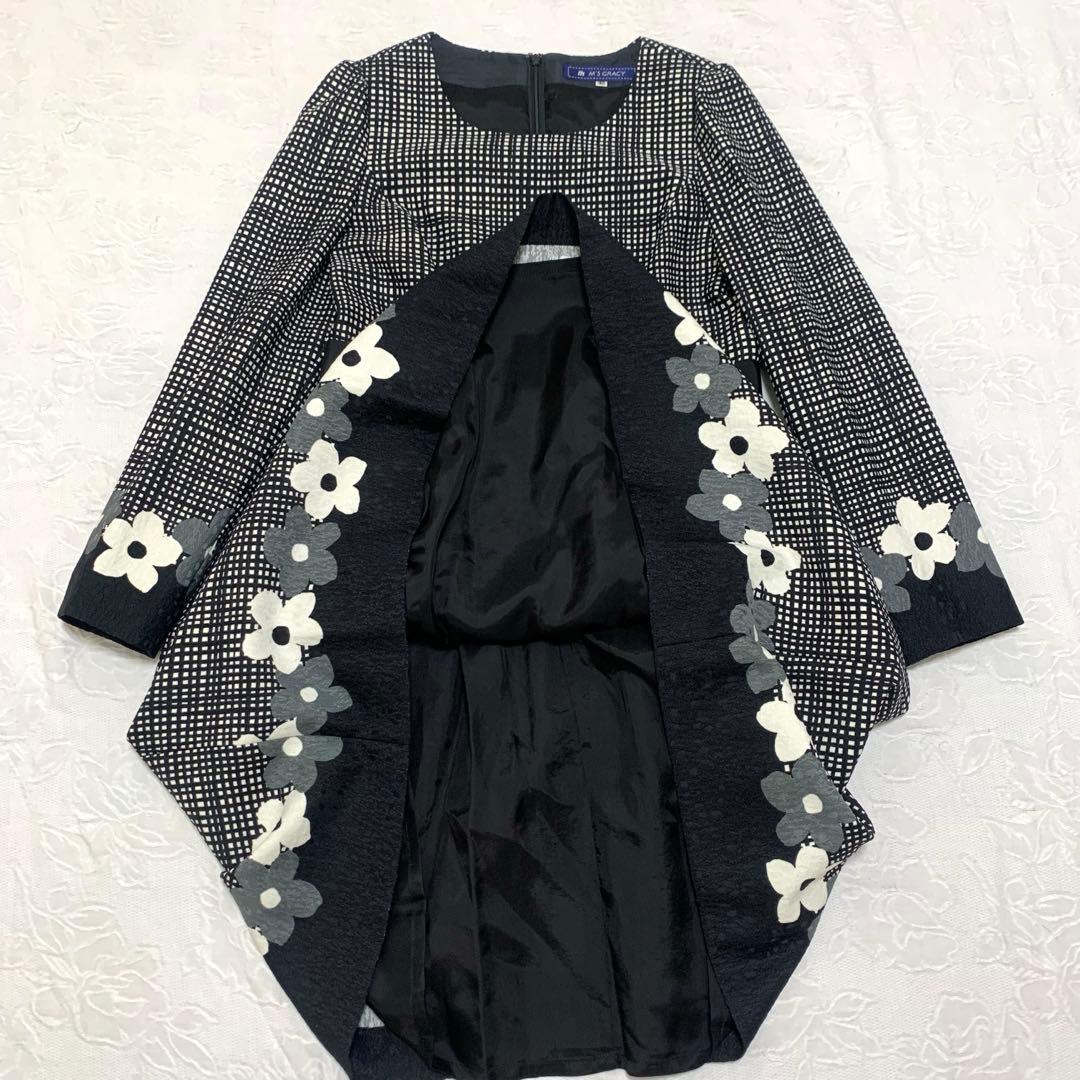M'S GRACY ワンピース 40 花柄 ブラックフラワーモチーフ タック入り