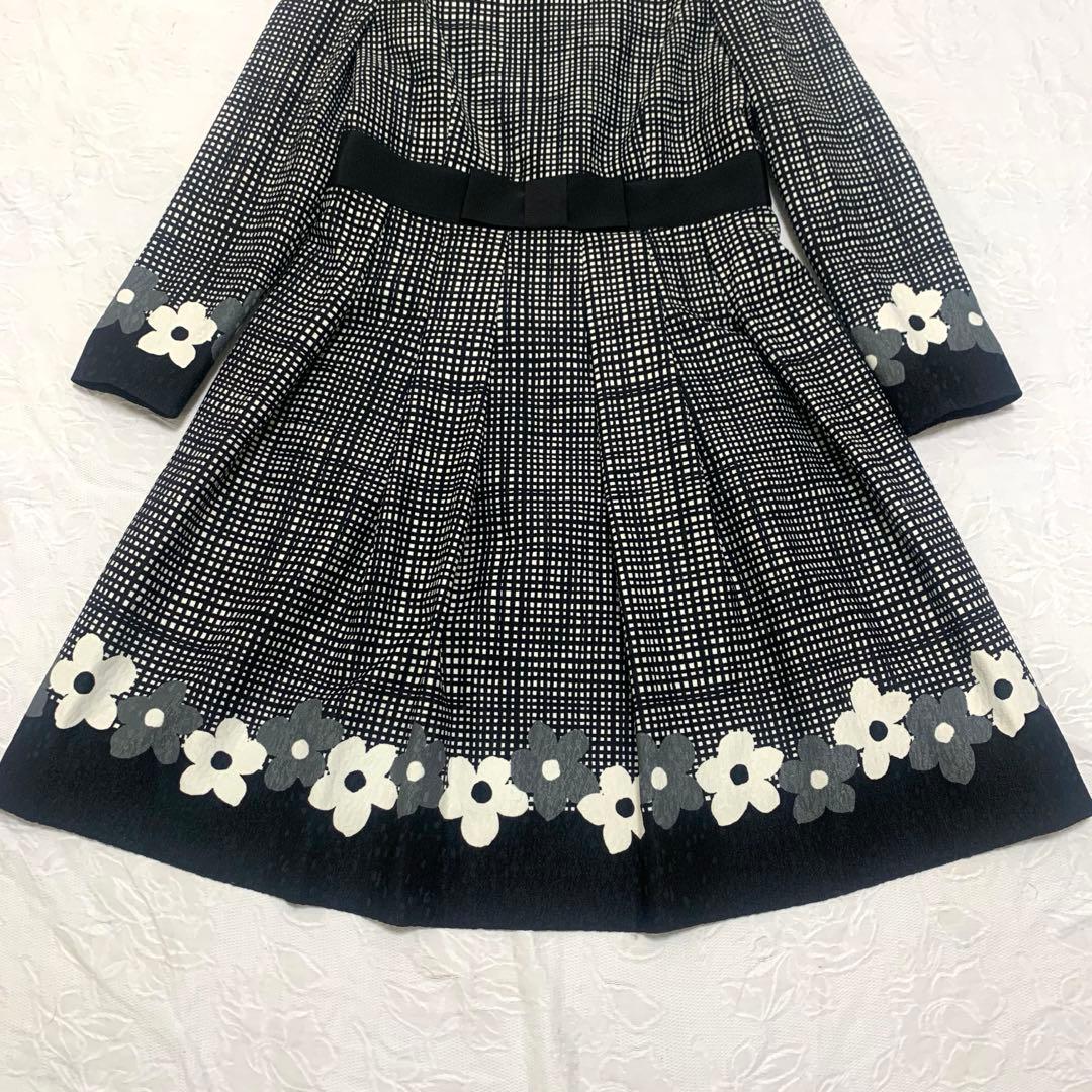 M'S GRACY ワンピース 40 花柄 ブラックフラワーモチーフ タック入り