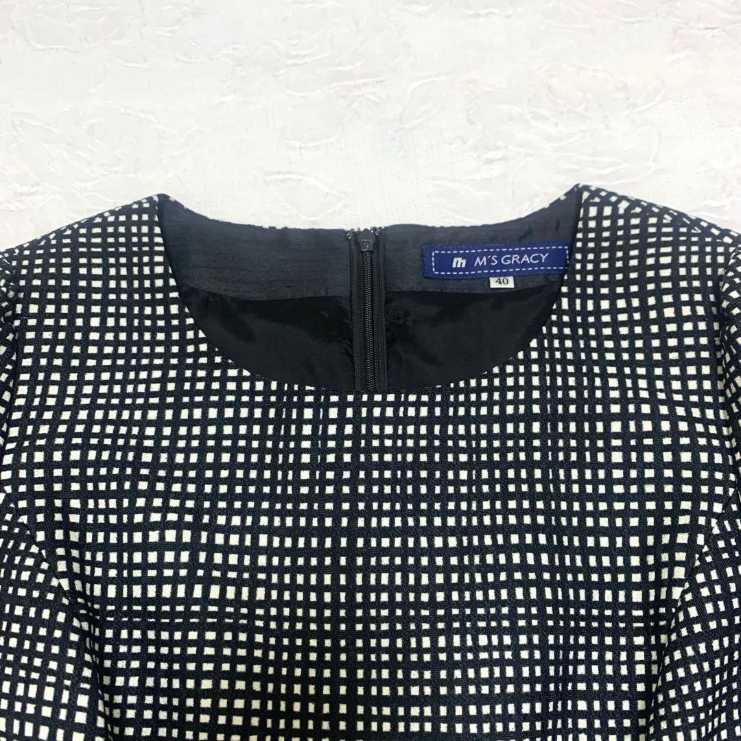 M'S GRACY ワンピース 40 花柄 ブラックフラワーモチーフ タック入り