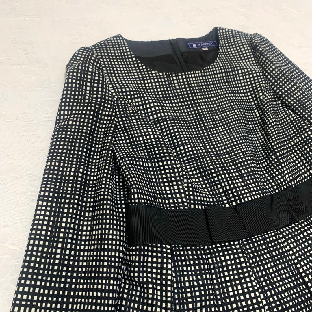 M'S GRACY ワンピース 40 花柄 ブラックフラワーモチーフ タック入り