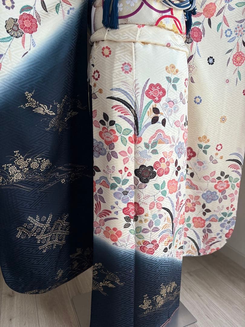 ニコニコ 　　♡ 振袖フルセット（７点）　正絹振袖　成人式　クリーニング済