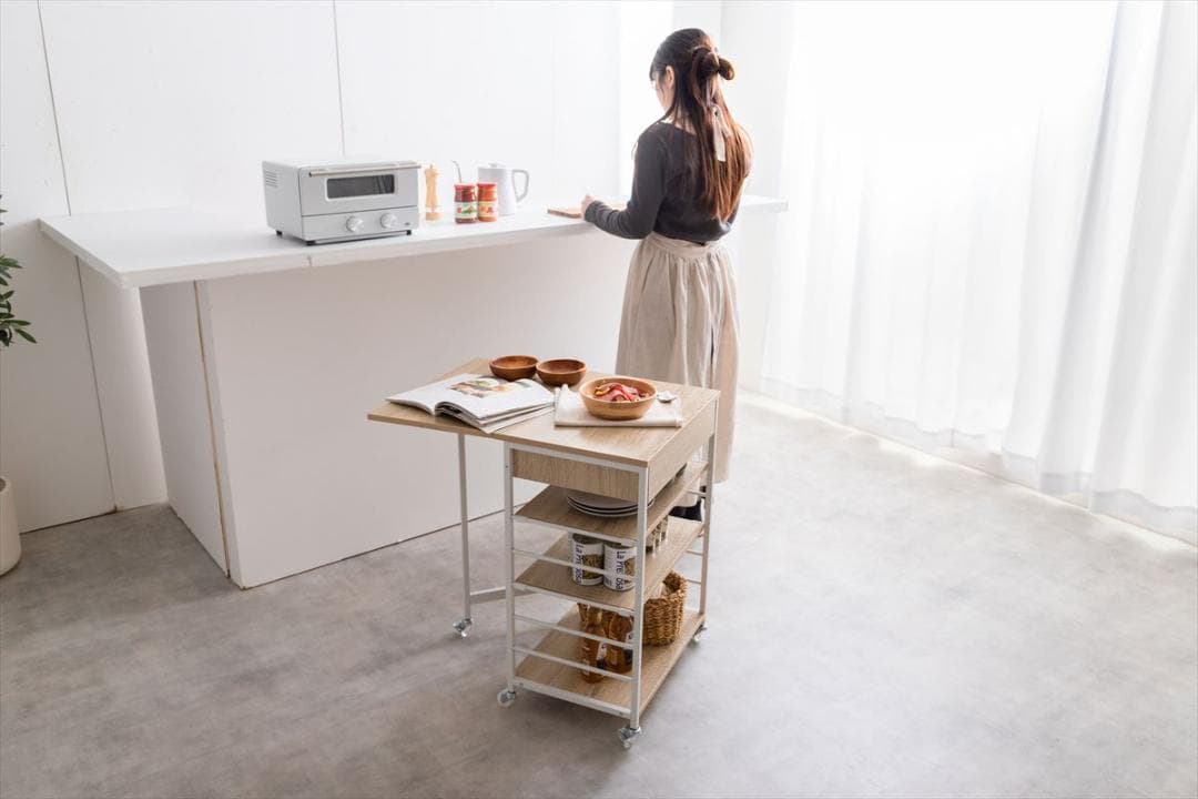 【送料無料】【幅36〜69cm】伸縮式キッチンワゴン バタフライ式 収納 棚