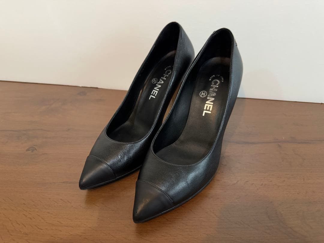 38.5シャネルCHANELパンプス24.5ココマーク黒ブラック