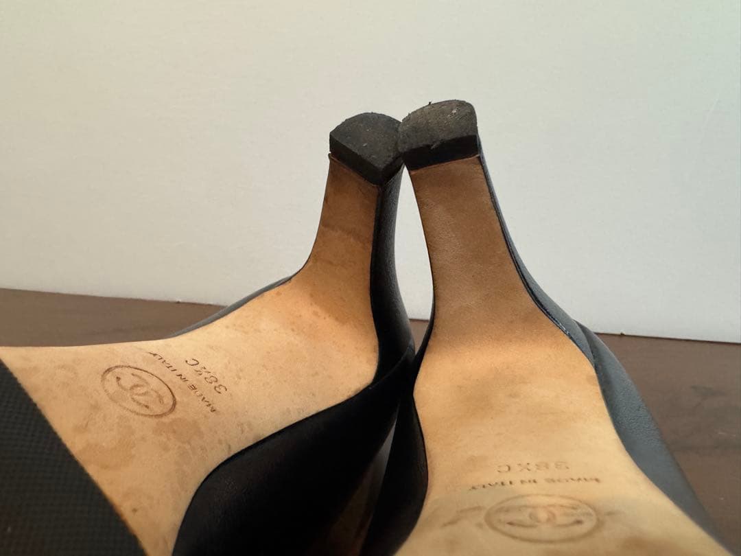 38.5シャネルCHANELパンプス24.5ココマーク黒ブラック