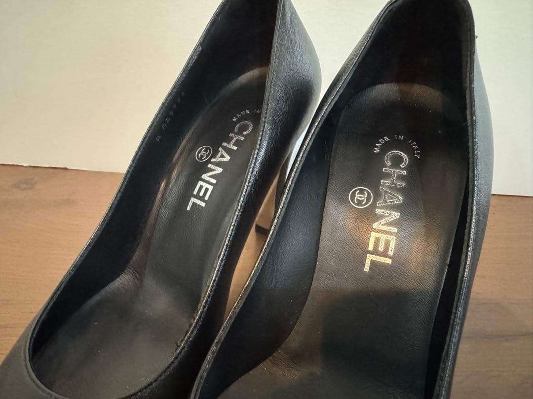 38.5シャネルCHANELパンプス24.5ココマーク黒ブラック