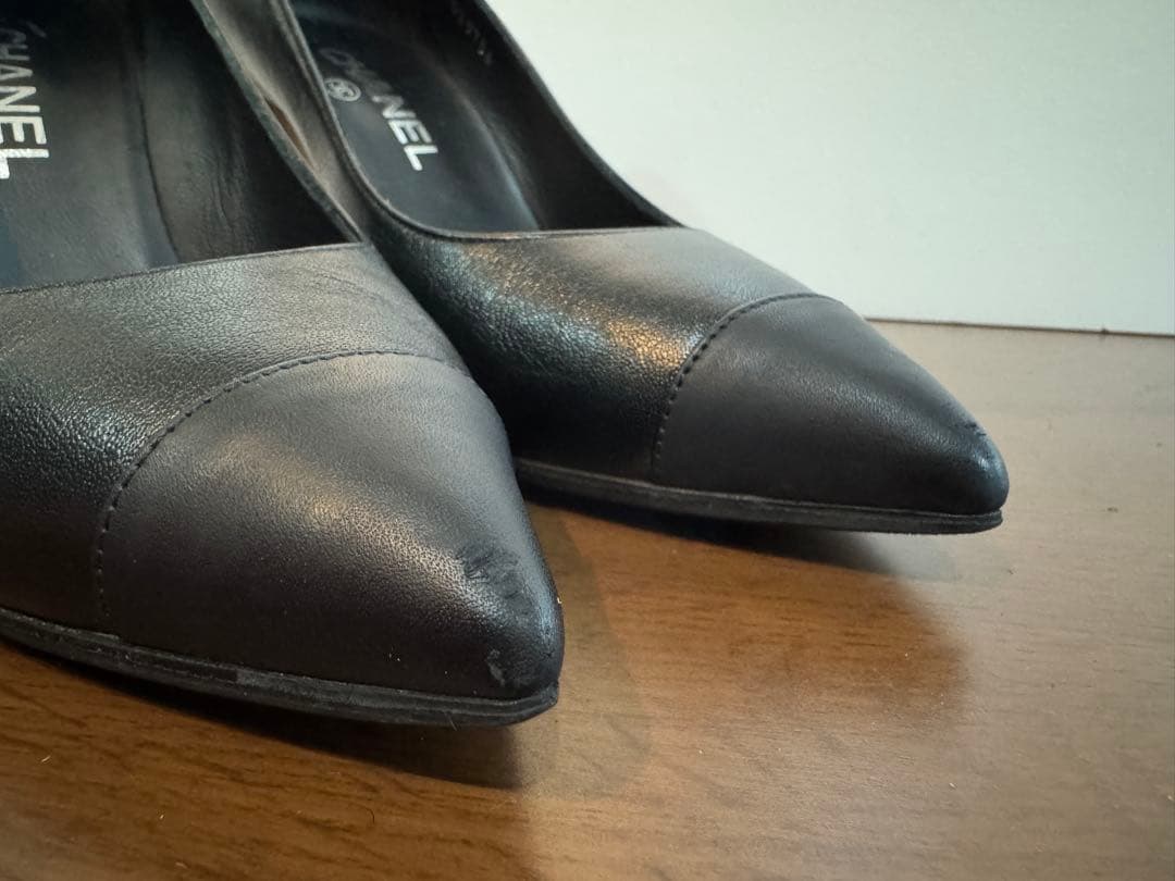 38.5シャネルCHANELパンプス24.5ココマーク黒ブラック