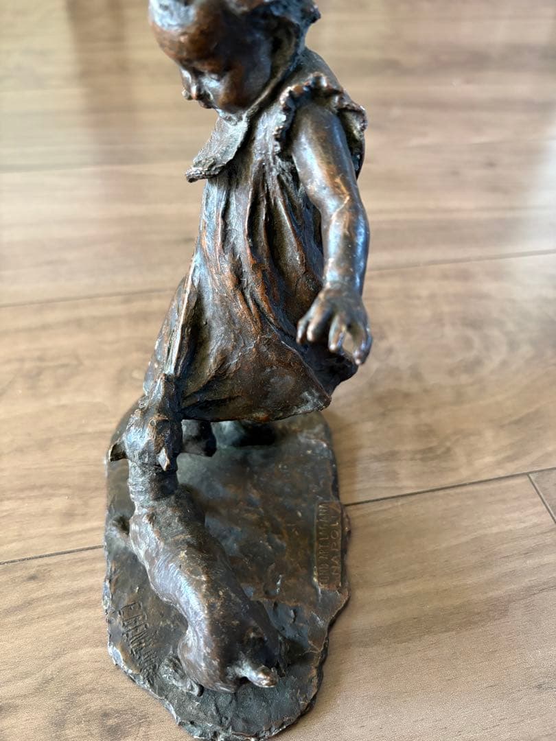 子供と犬のブロンズ彫刻 古銅製 重約1300克