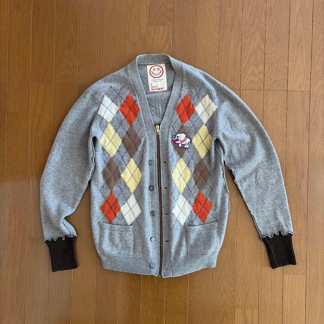 古着 ALM 100%カシミヤ アーガイル カーディガン M