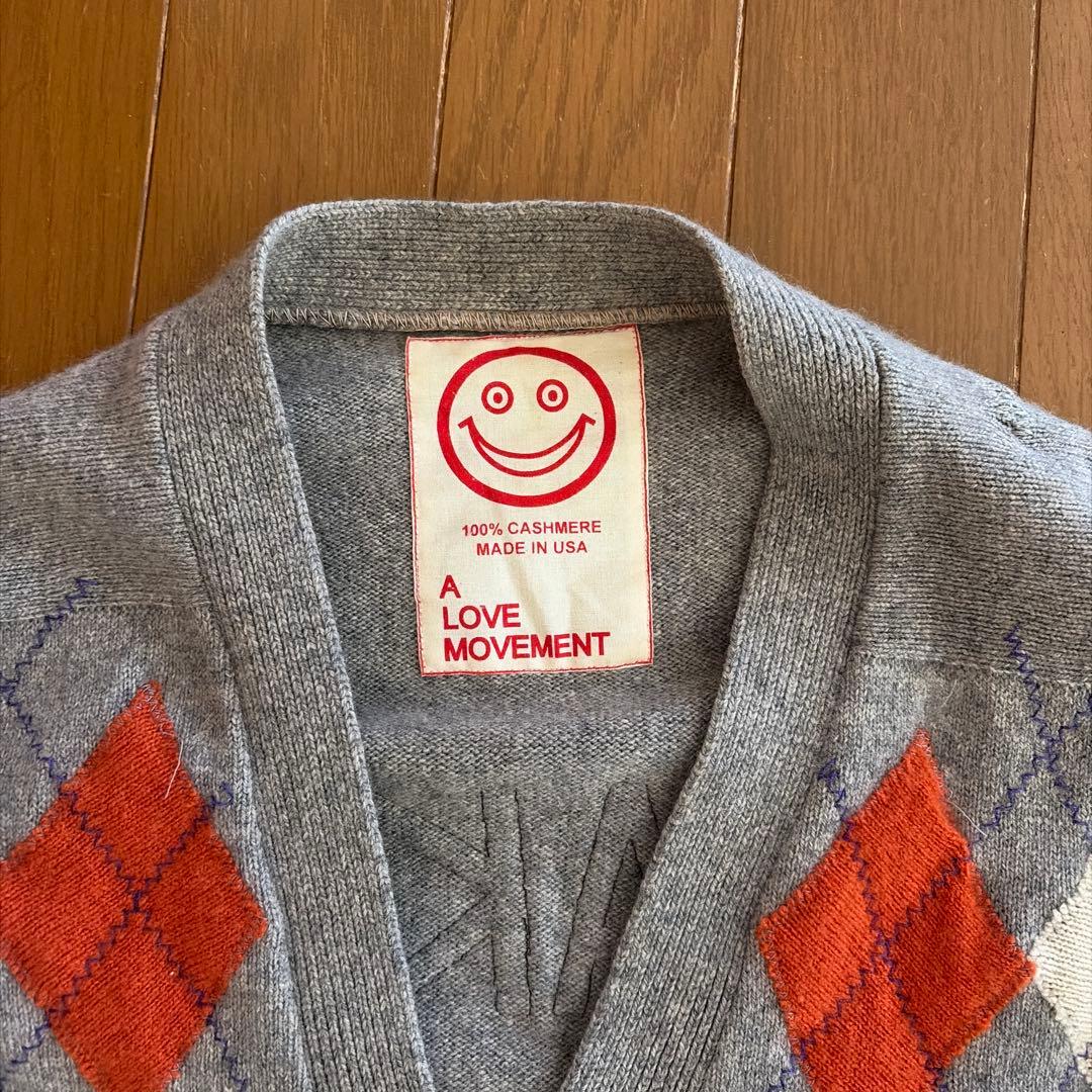 古着 ALM 100%カシミヤ アーガイル カーディガン M