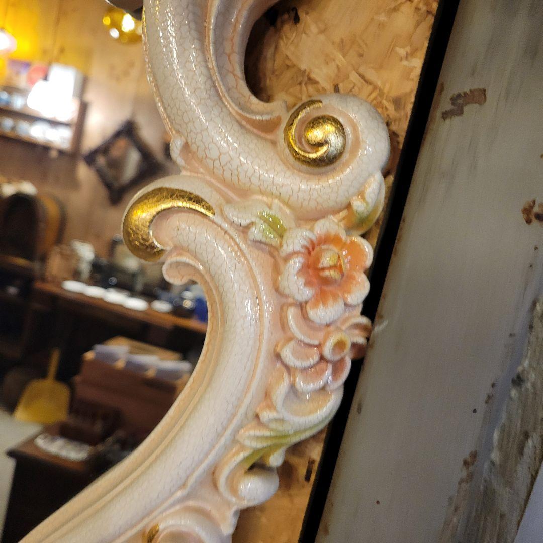 ヴィンテージ調 壁掛けミラー 飾り棚付き ロココ調 アンティーク風 鏡