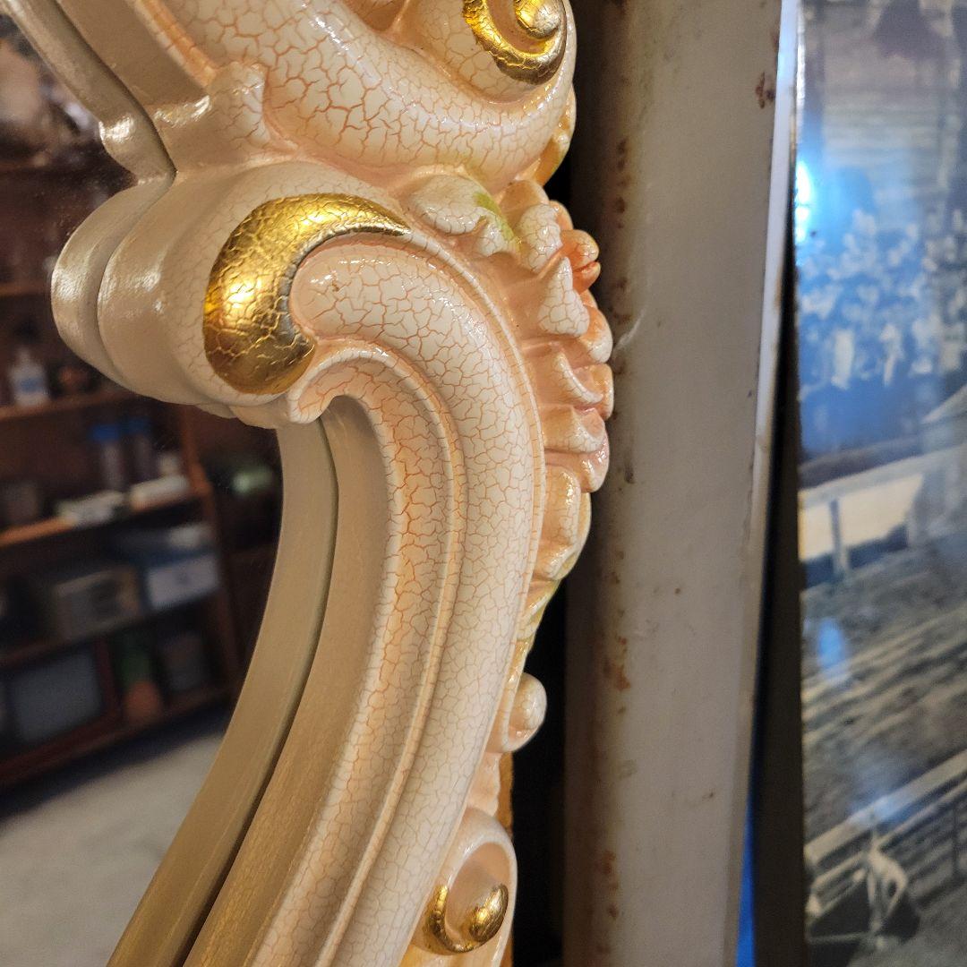 ヴィンテージ調 壁掛けミラー 飾り棚付き ロココ調 アンティーク風 鏡