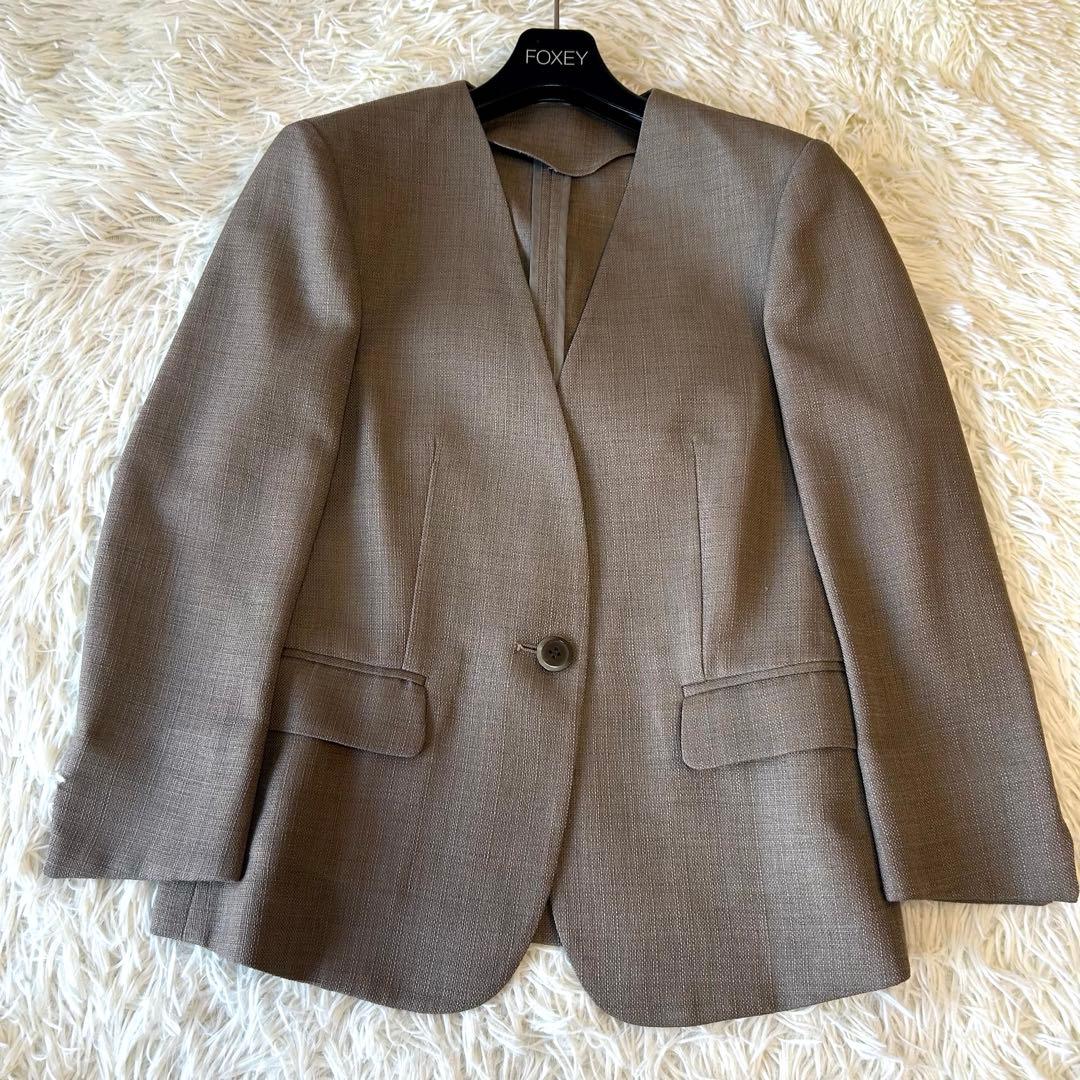 美品　ユニバーサルランゲージ パンツスーツ セットアップ ノーカラー 38　春夏