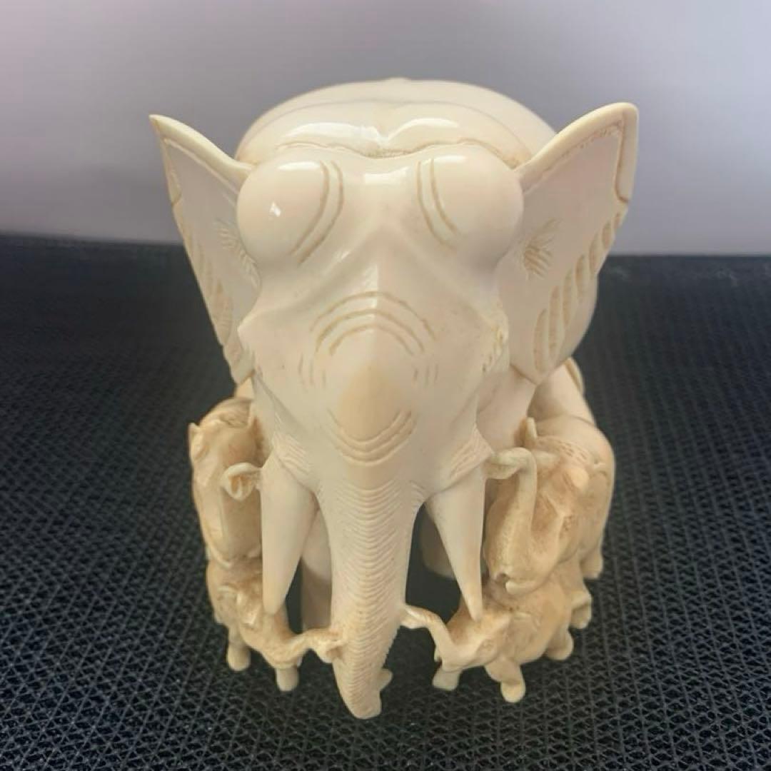 極上　親子象　置物　722g 細密彫刻　送料込み