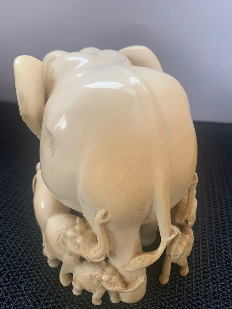 極上　親子象　置物　722g 細密彫刻　送料込み