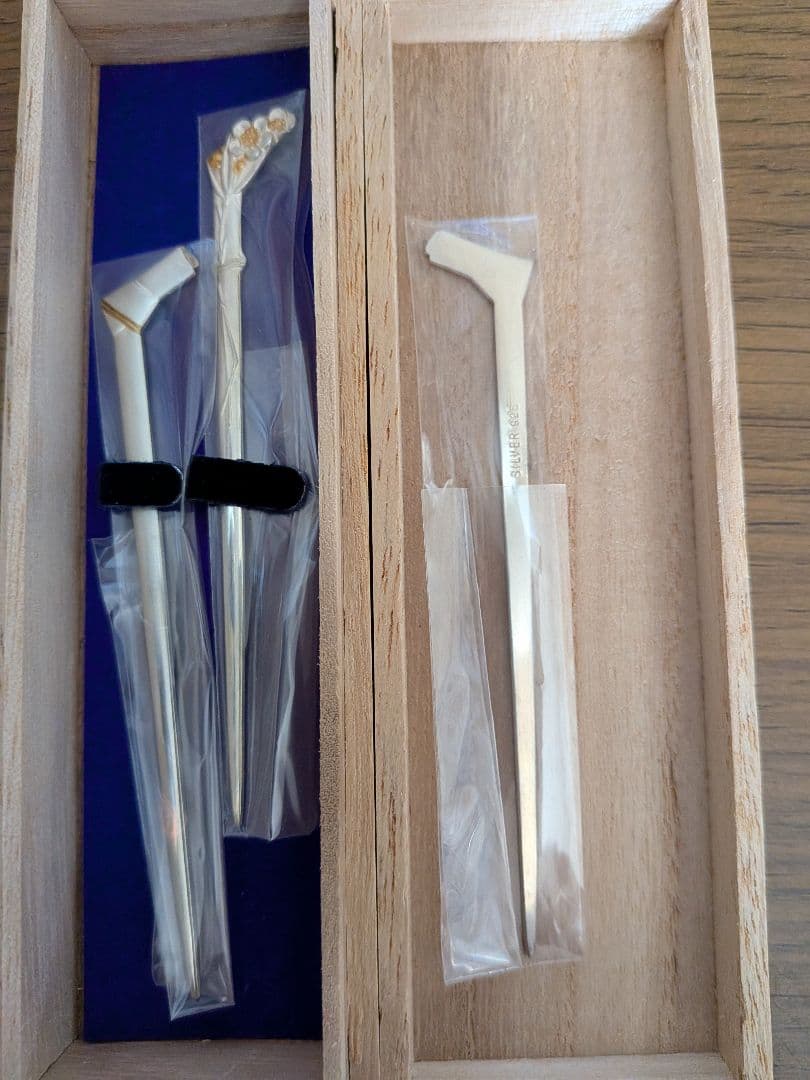 銀製 楊枝 文結　松竹梅　おしゃれ 茶道具 菓子切り （銀工芸)セット 木箱付き