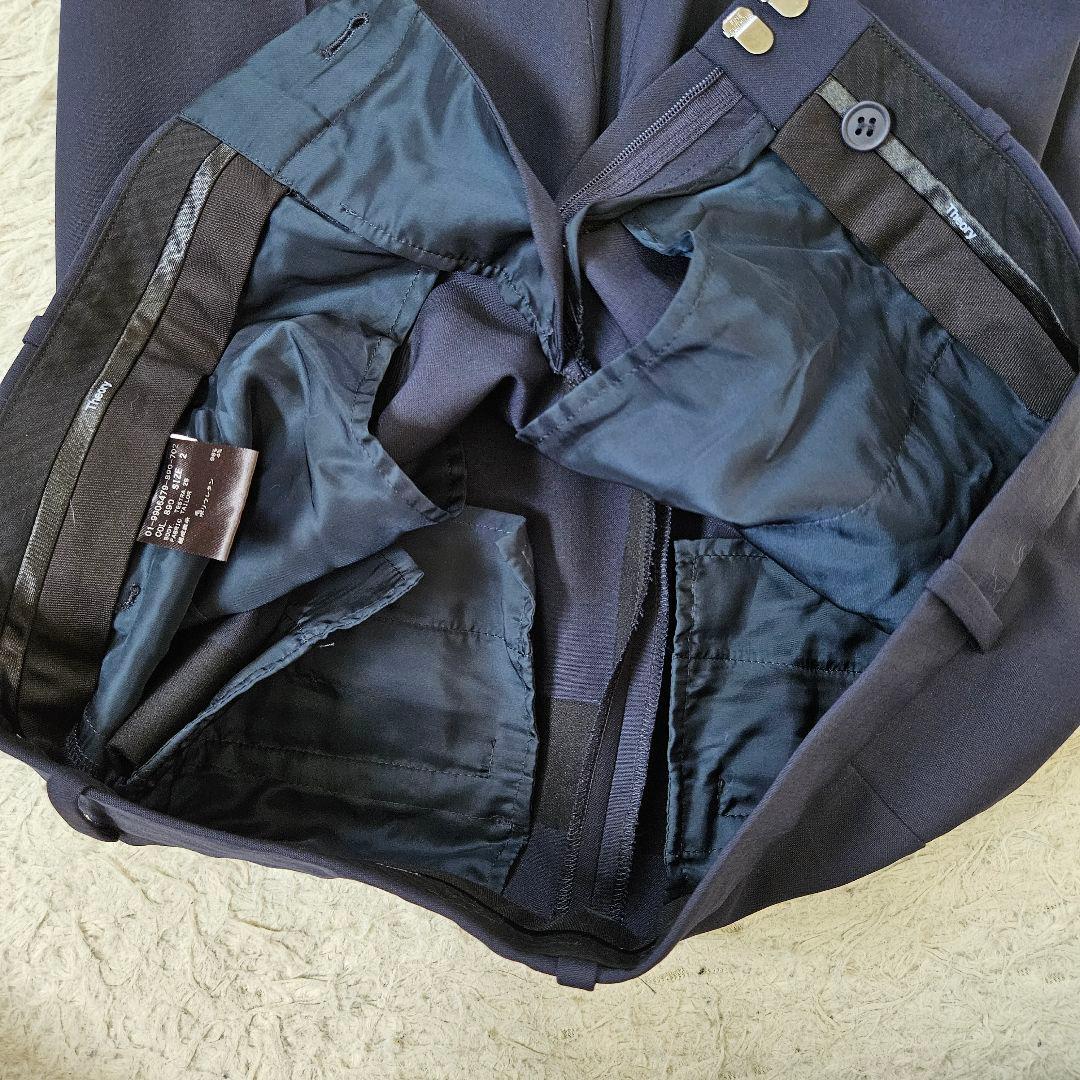 美品 Theory ノーカラージャケット パンツ スーツ 2 M ダークネイビー