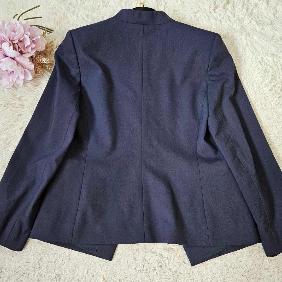 美品 Theory ノーカラージャケット パンツ スーツ 2 M ダークネイビー