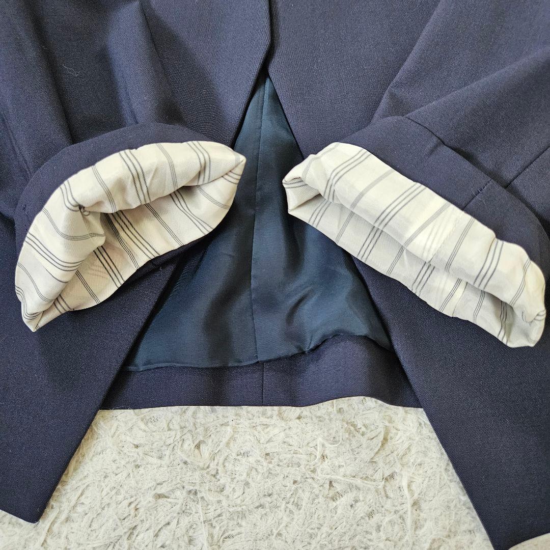 美品 Theory ノーカラージャケット パンツ スーツ 2 M ダークネイビー