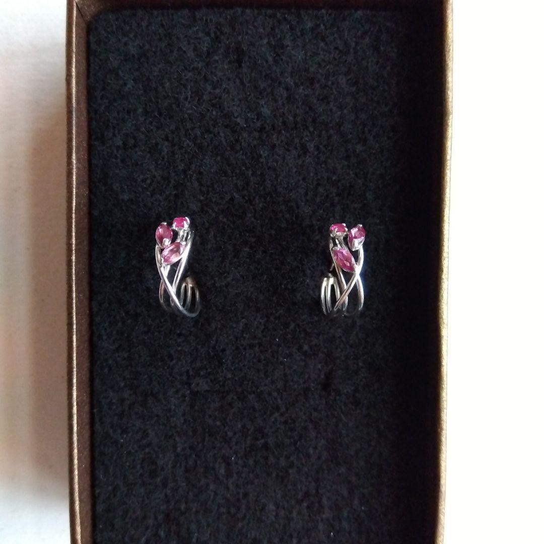 K14WG ピンクストーンのフープピアス