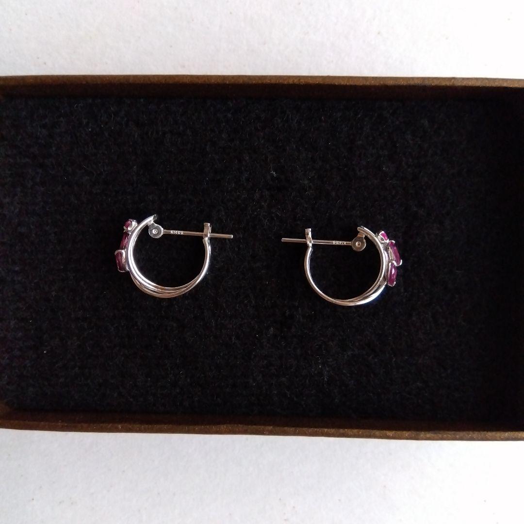 K14WG ピンクストーンのフープピアス
