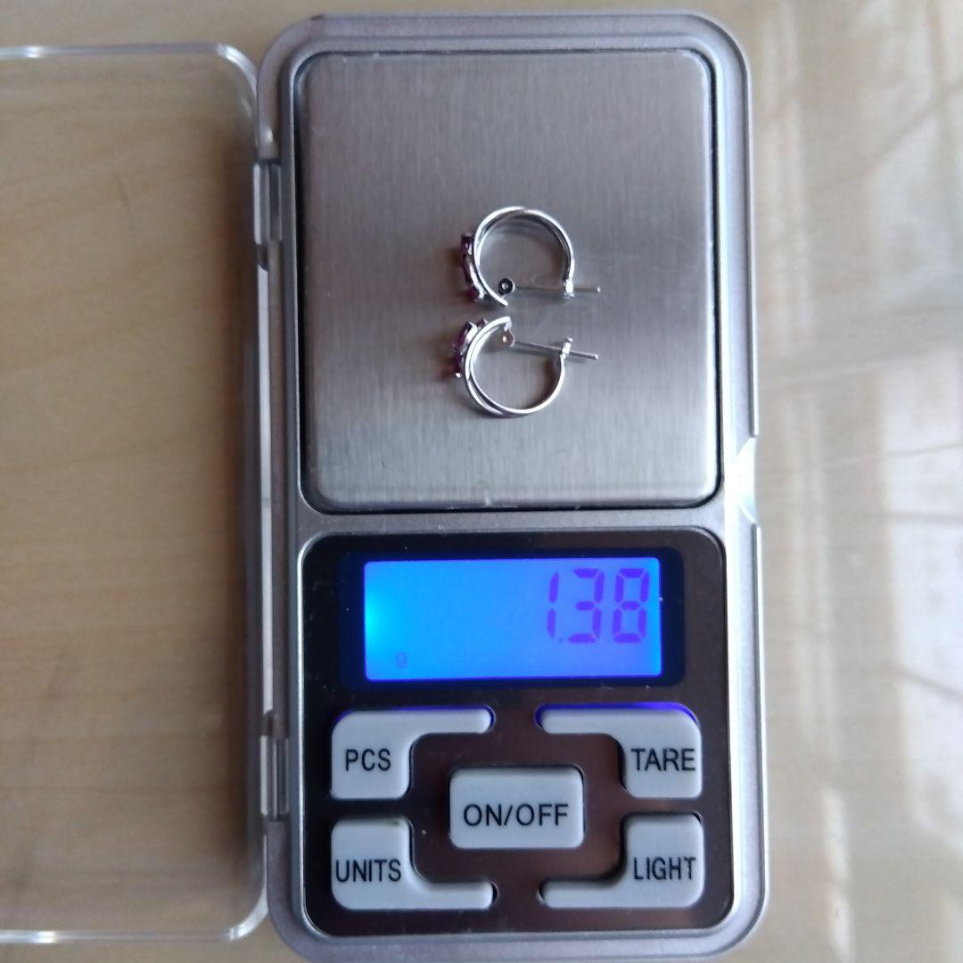 K14WG ピンクストーンのフープピアス