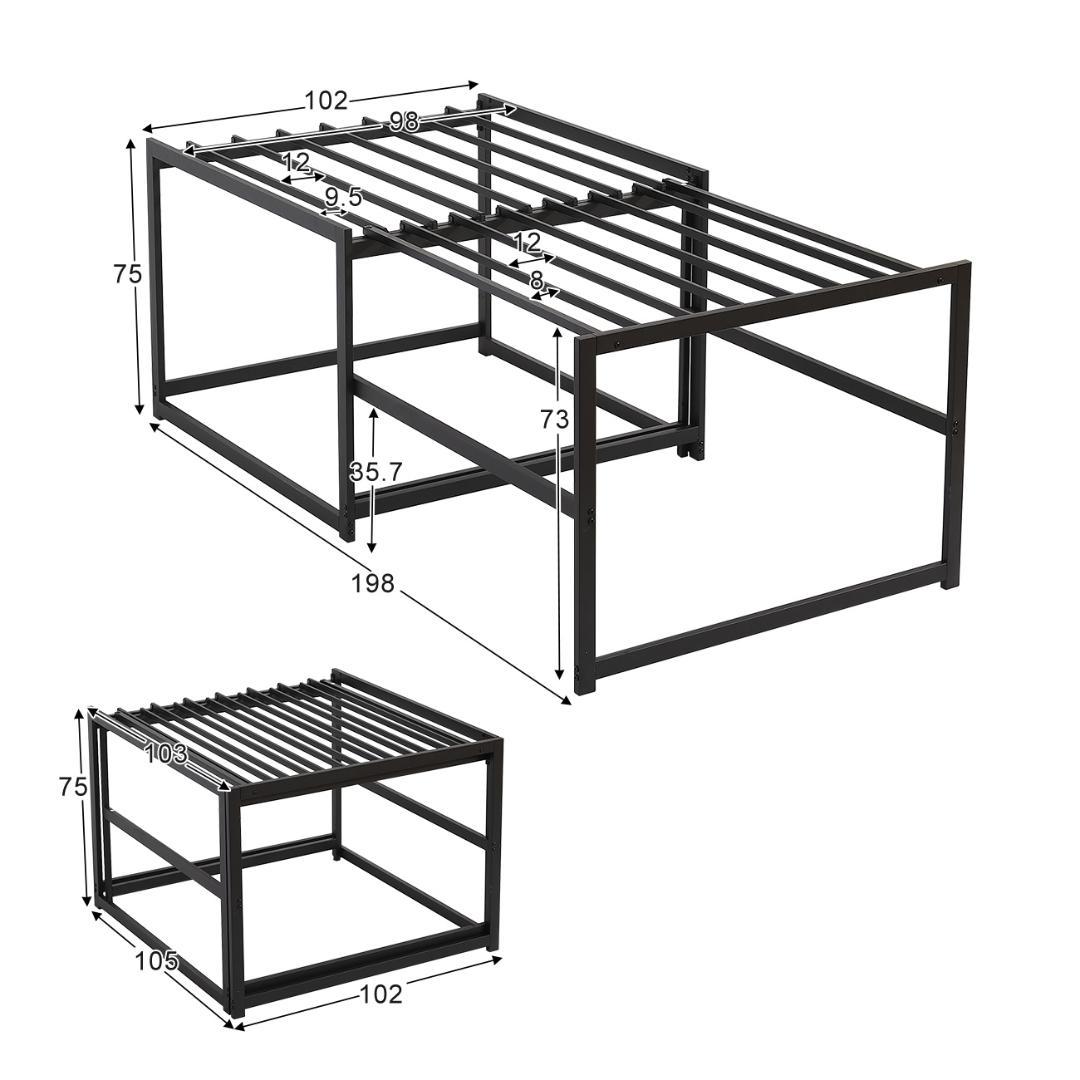 新登場！ハイタイプ伸長式ベッド　シングル　下収納に便利　２WAY　BLACK