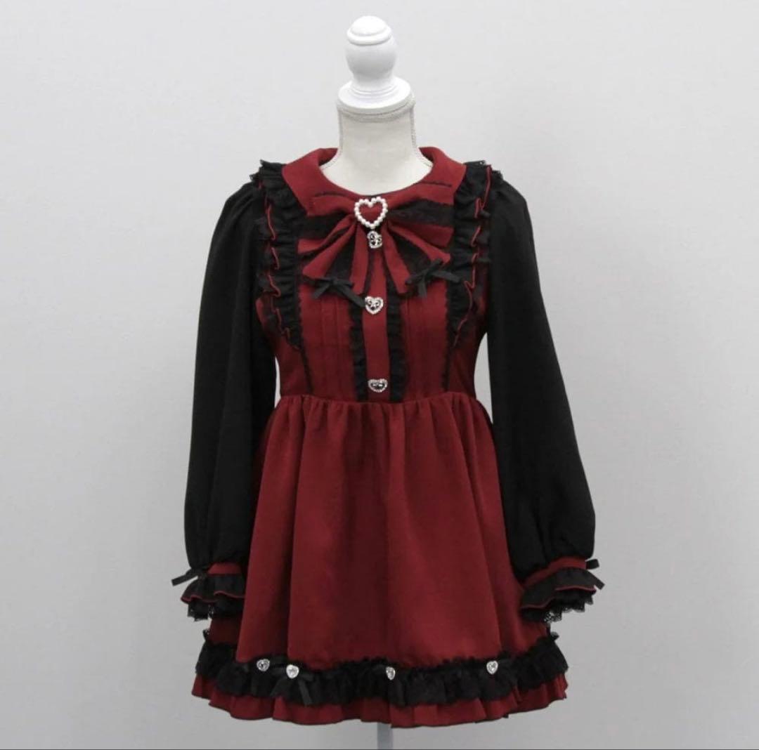 バラレースパールリボンハートビジューワンピース（ボルドー４Lサイズ）