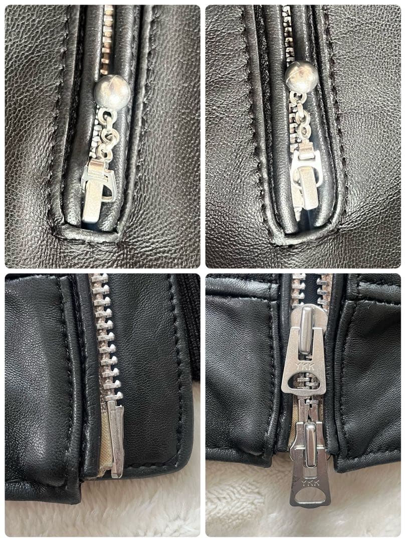 鮮烈レッド裏地✨ナノユニバース　羊革ラムレザージャケット　L キルティング　黒