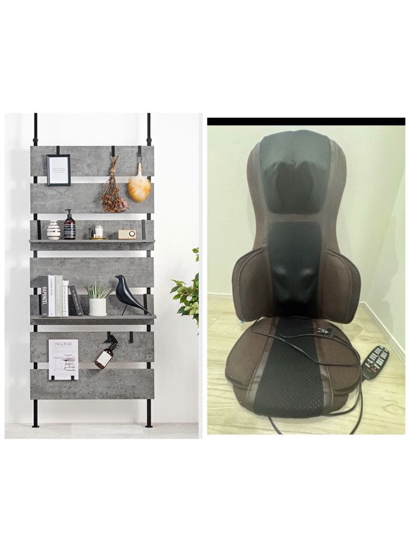 壁掛けシェルフ幅40cm グレー突っ張り棚 チェアセット チェア元値¥40000