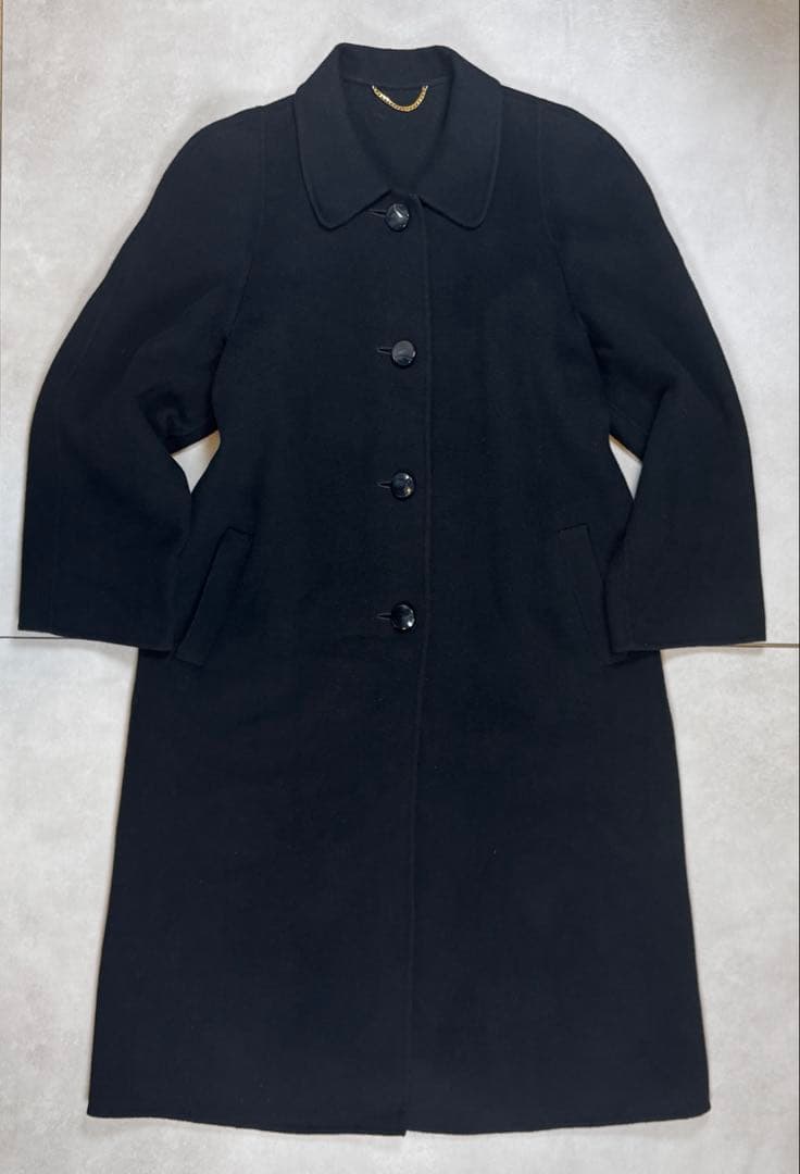 カシミヤ ロングコート 裏地デザイン柄 ウール 黒