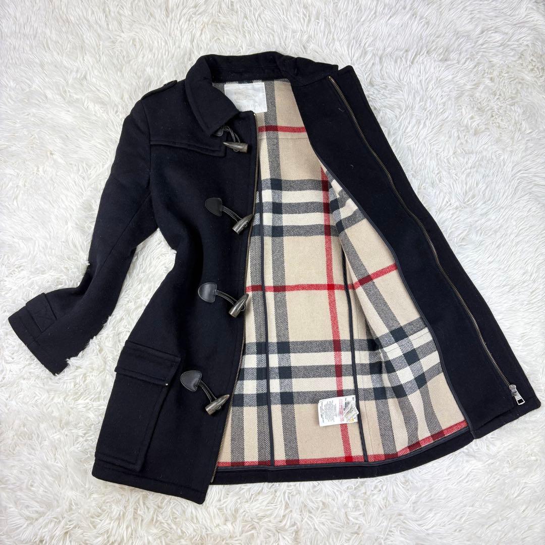 【美品】バーバリー　ダッフルコート　メガチェック　黒　ウール　Sサイズ相当