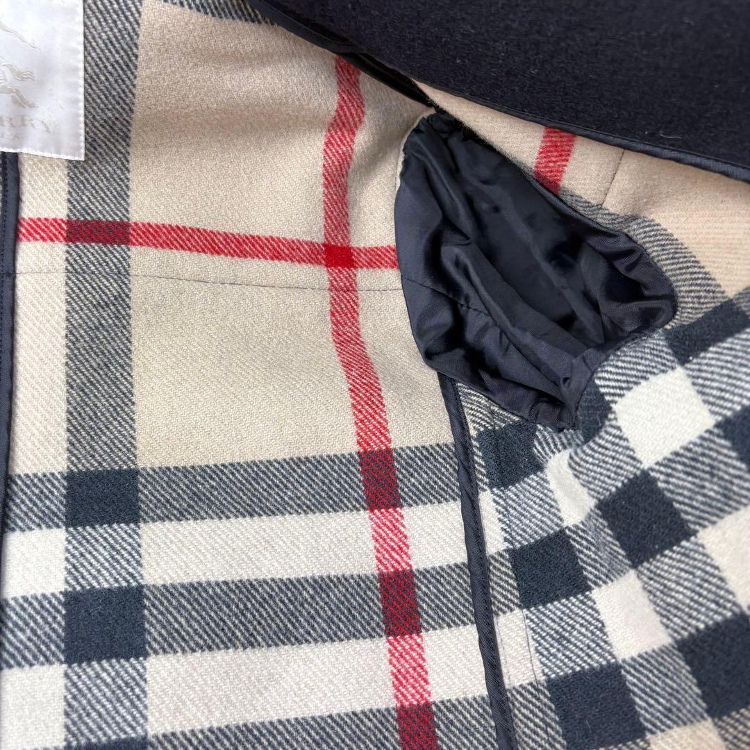 【美品】バーバリー　ダッフルコート　メガチェック　黒　ウール　Sサイズ相当
