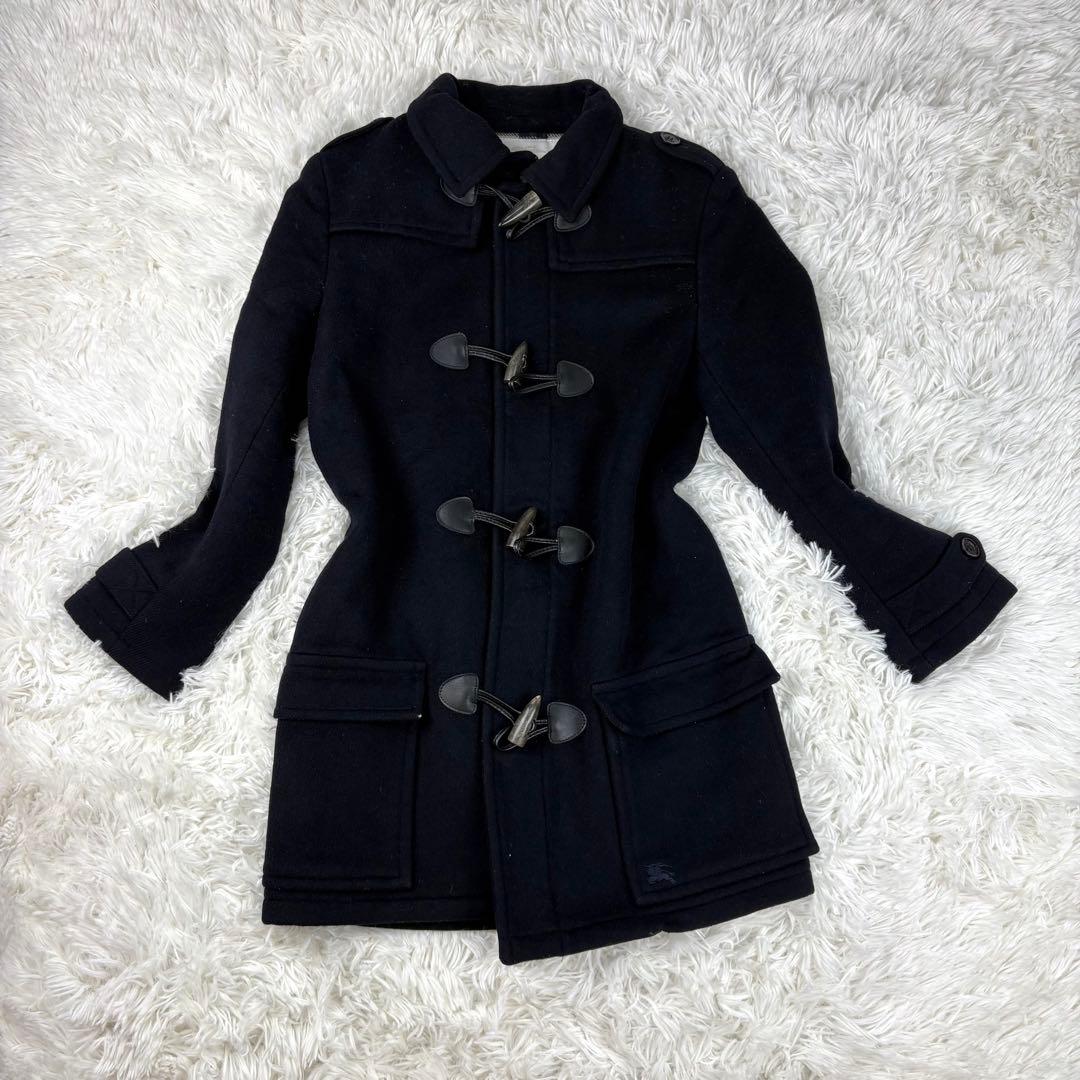 【美品】バーバリー　ダッフルコート　メガチェック　黒　ウール　Sサイズ相当