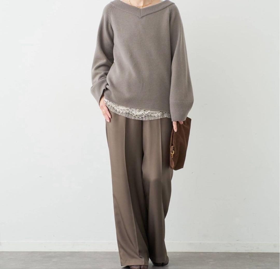 Deuxieme Classe ミドルゲージVネックニット　ブラウンD