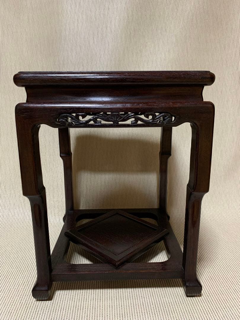 花梨 花台 漆塗 入足中卓