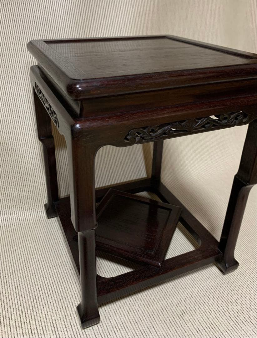 花梨 花台 漆塗 入足中卓