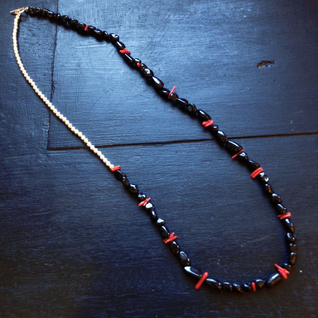 オニキスコーラルネックレスsilver925 ナバホパール