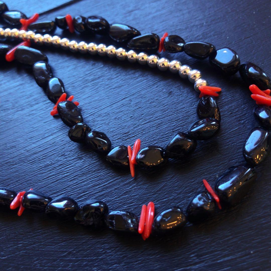 オニキスコーラルネックレスsilver925 ナバホパール