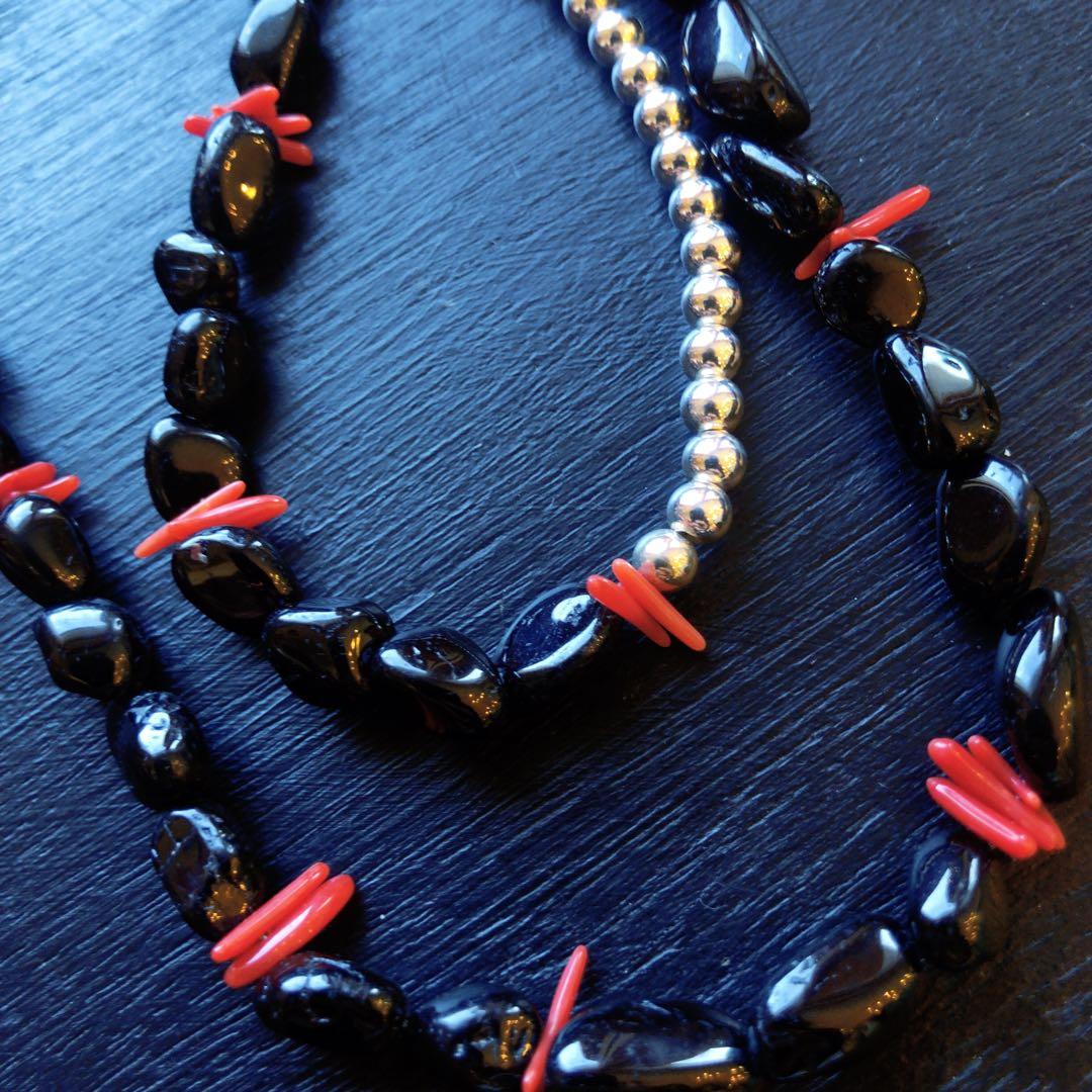 オニキスコーラルネックレスsilver925 ナバホパール