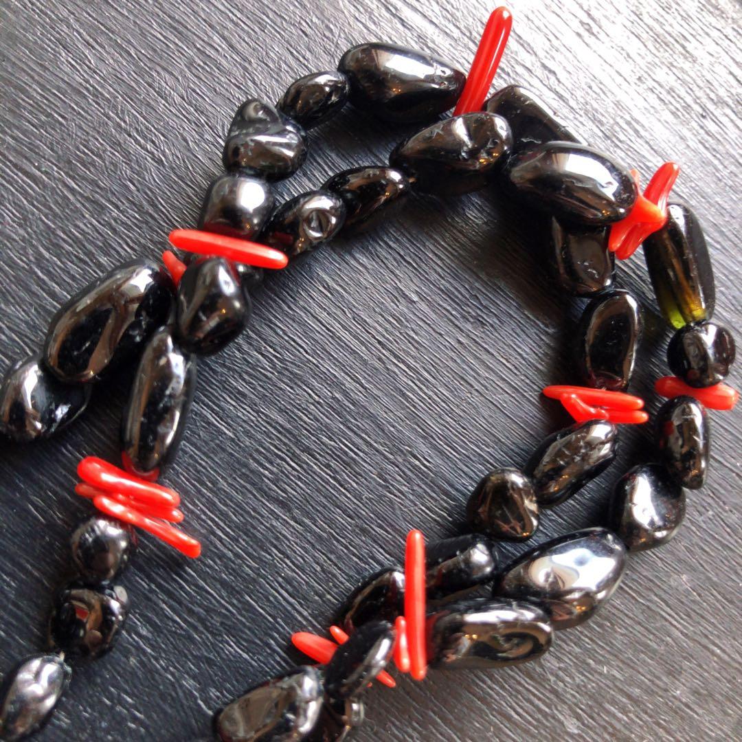 オニキスコーラルネックレスsilver925 ナバホパール