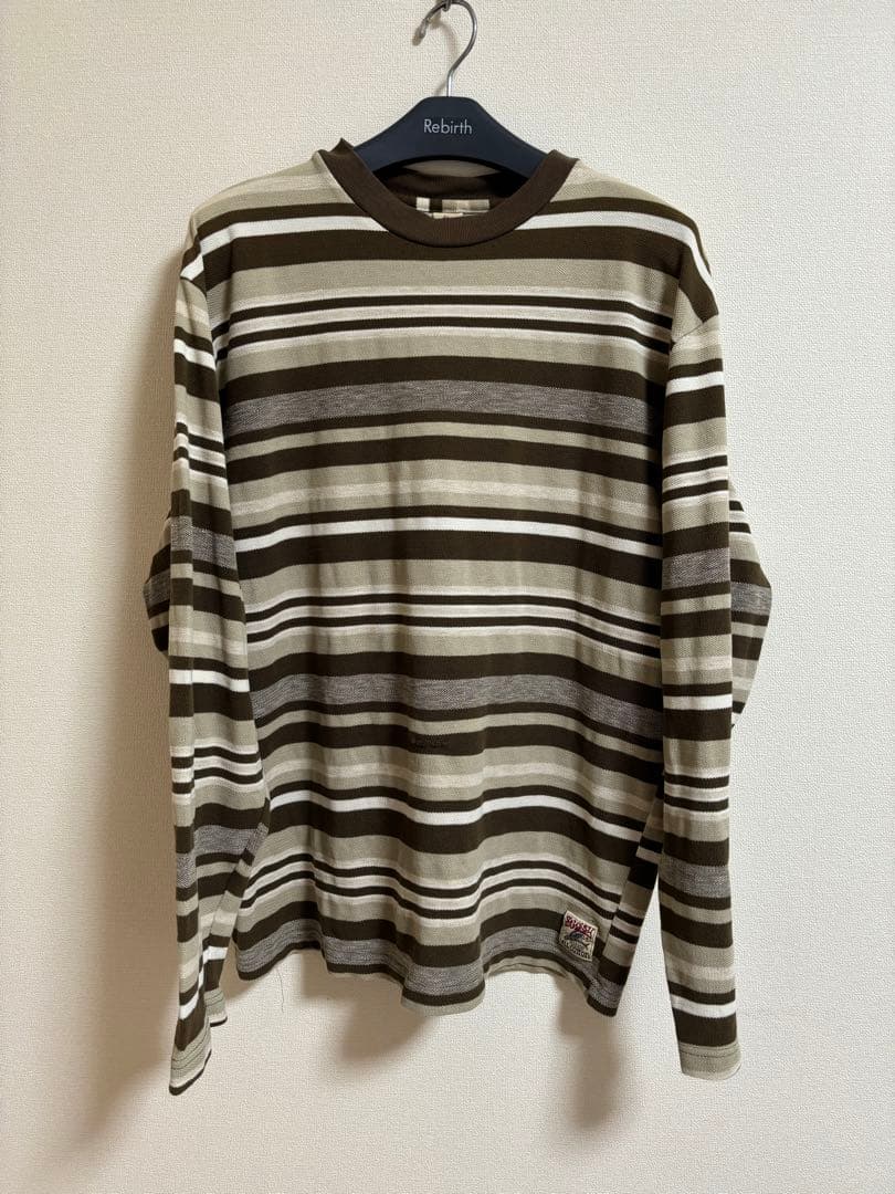 90s オールドステューシー ボーダー柄ロンt USA製 ブラウン×ベージュ