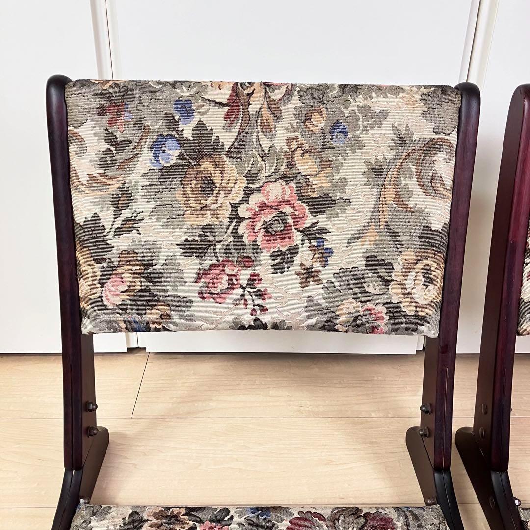 ナカムラ　天然木座椅子 2台セット　ゴブラン織り　花柄　ベージュ系　耐久性