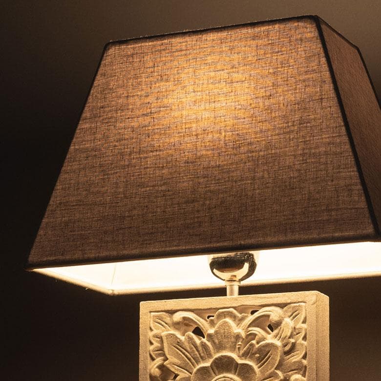 テーブルランプ コットンシェード 木彫り風スタンド 間接照明