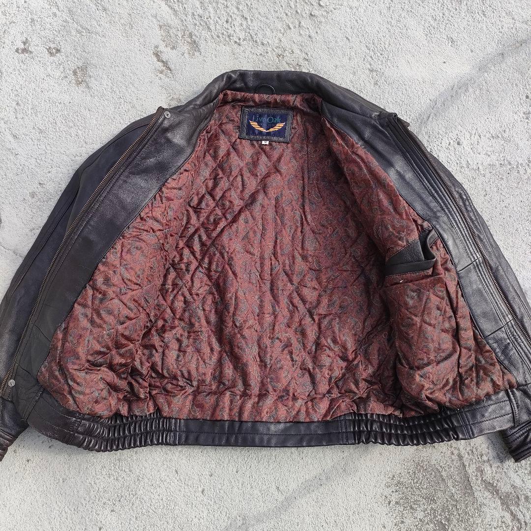 ラムレザージャケット ダークブラウン スイングトップ ペイズリー裏地 短丈