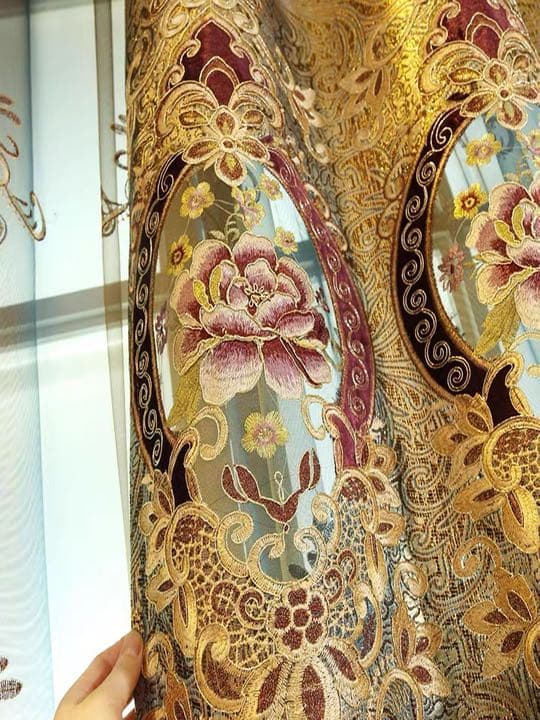 カーテン 高級 ゴールド ドレープカーテン レースカーテン おしゃれ 花柄 刺繍
